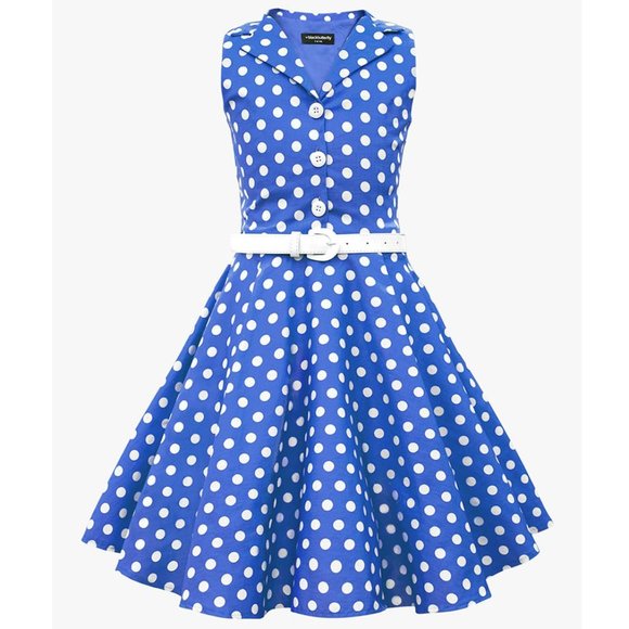 BlackButterfly Girl's Holy Costume Blue Vintage Polka Dot 50's Dress size 9 10 - Picture 1 of 8